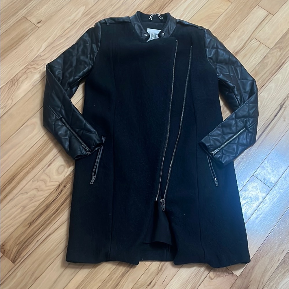 Black Coat with Quilted pleather Sleeves